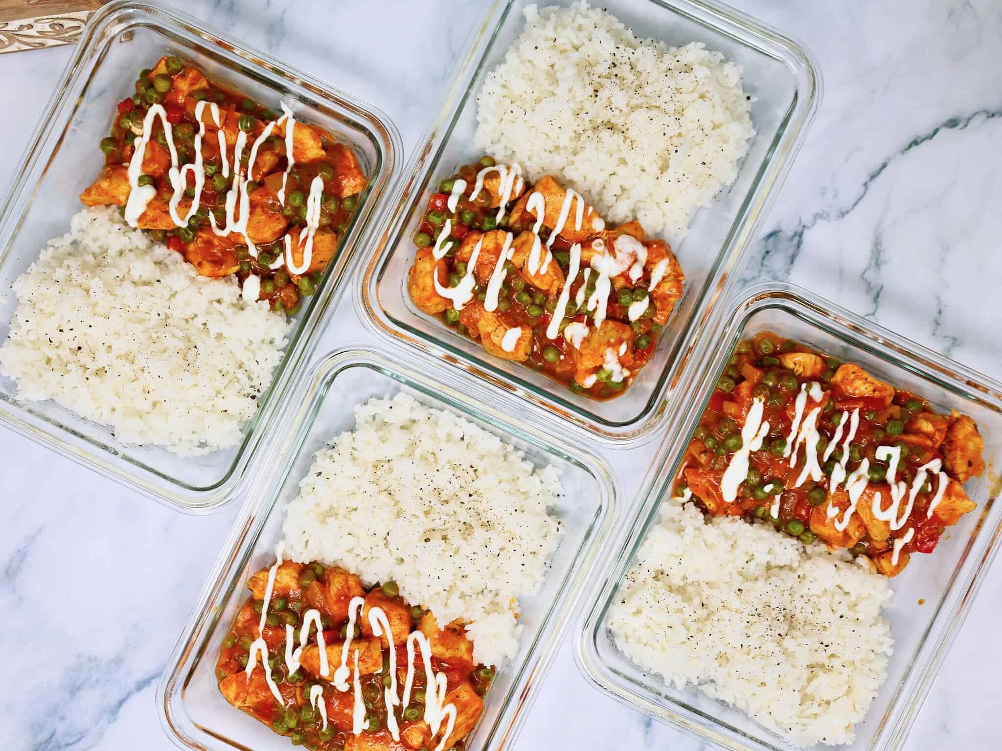 Creamy chicken tikka masala served over fluffy jasmine rice