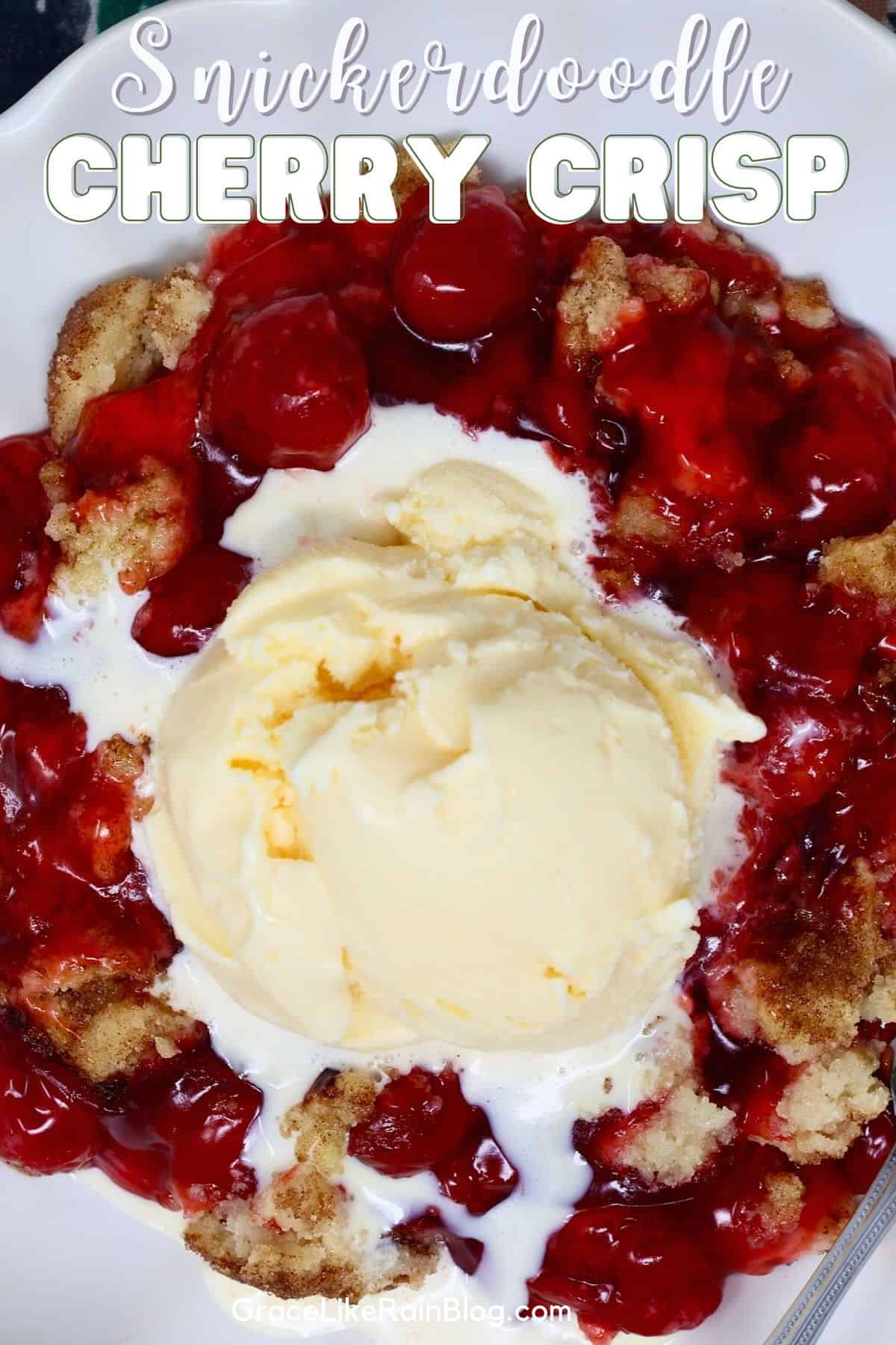 snickerdoodle cherry crisp served hot topped with ice cream